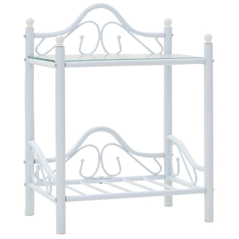 vidaXL Mesita de noche de acero y vidrio templado 45x30,5x60 cm blanco vidaXL Mesita de noche de acero y vidrio templado 45x30,5x60 cm blanco