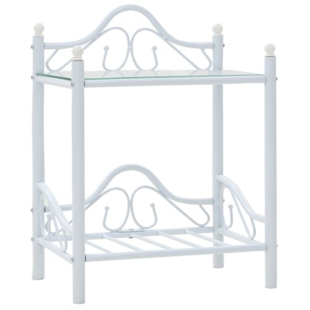 vidaXL Mesita de noche de acero y vidrio templado 45x30,5x60 cm blanco