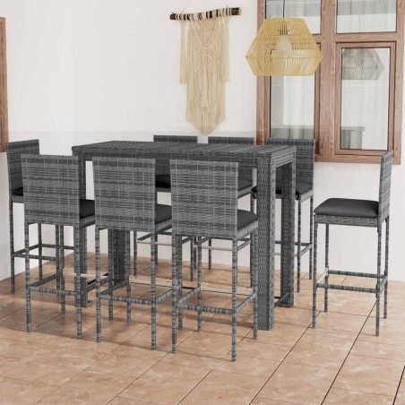 vidaXL Muebles de bar de jardín 9 pzas ratán PE y cojines antracita