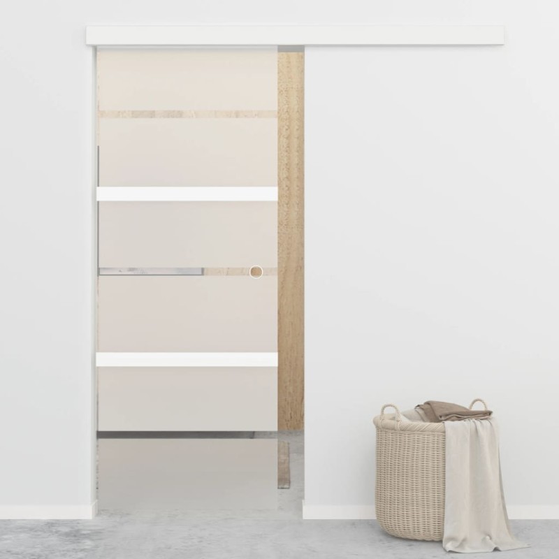 vidaXL Puerta corredera vidrio ESG y aluminio plateado 76x205 cm vidaXL Puerta corredera vidrio ESG y aluminio plateado 76x205 cm