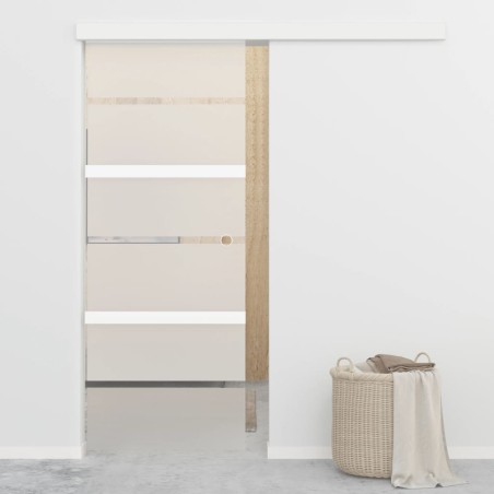 vidaXL Puerta corredera vidrio ESG y aluminio plateado 76x205 cm