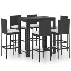 vidaXL Set muebles bar jardín 7 piezas y cojines ratán sintético negro