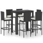 vidaXL Set muebles bar jardín 7 piezas y cojines ratán sintético negro vidaXL Set muebles bar jardín 7 piezas y cojines ratán sintético negro