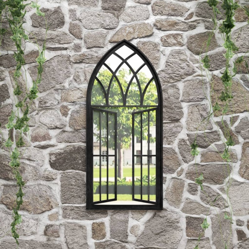 vidaXL Espejo de jardín hierro negro para exterior 100x45 cm vidaXL Espejo de jardín hierro negro para exterior 100x45 cm