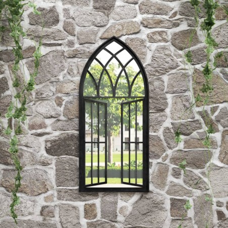 vidaXL Espejo de jardín hierro negro para exterior 100x45 cm