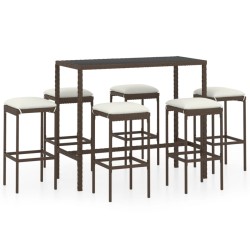 vidaXL Set de bar para jardín 7 pzas y cojines ratán sintético marrón