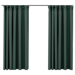 vidaXL Cortinas opacas con ganchos look de lino 2 pzas verde 140x175cm