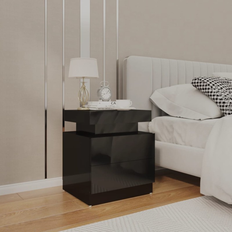 vidaXL Mesita de noche madera de ingeniería negro brillo 45x35x52 cm vidaXL Mesita de noche madera de ingeniería negro brillo 45x35x52 cm