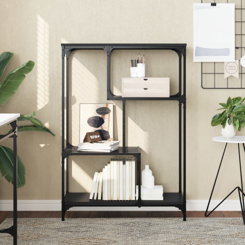 vidaXL Estantería madera de ingeniería y acero negro 81x36x115 cm vidaXL Estantería madera de ingeniería y acero negro 81x36x115 cm