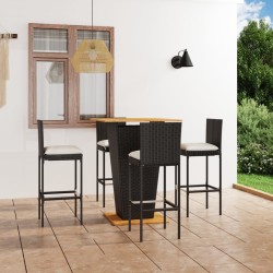 vidaXL Set de muebles de bar de jardín 5 pzas y cojines ratán PE negro