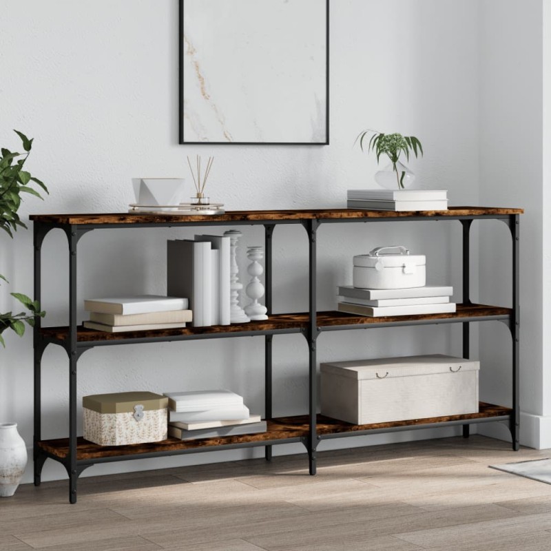 vidaXL Mesa consola madera de ingeniería roble ahumado 150x29x75 cm vidaXL Mesa consola madera de ingeniería roble ahumado 150x29x75 cm