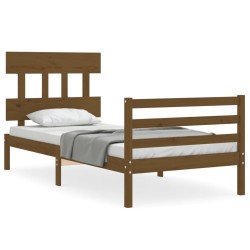 vidaXL Estructura cama y cabecero madera maciza marrón miel 100x200 cm