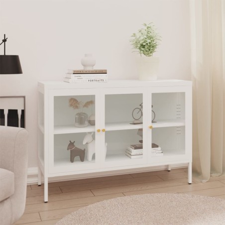 vidaXL Aparador de acero y vidrio blanco 105x35x70 cm