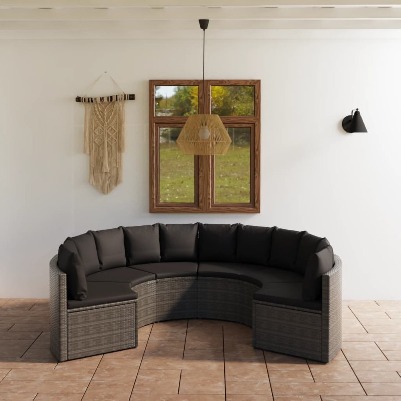 vidaXL Set de sofás de jardín 6 piezas y cojines ratán sintético gris vidaXL Set de sofás de jardín 6 piezas y cojines ratán sintético gris