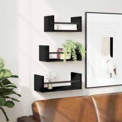 vidaXL Estantes de pared con barras 3 pzas madera de ingeniería negro