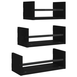 vidaXL Estantes de pared con barras 3 pzas madera de ingeniería negro