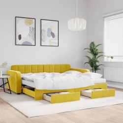 vidaXL Sofá cama nido con cajones terciopelo amarillo 90x200 cm