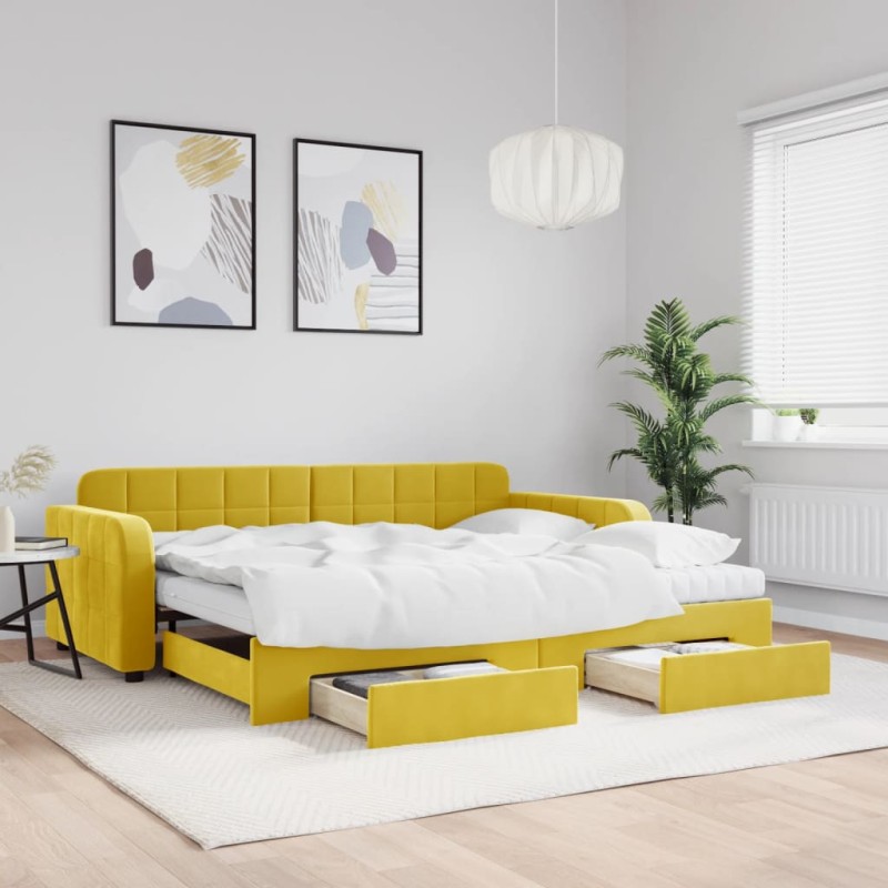 vidaXL Sofá cama nido con cajones terciopelo amarillo 90x200 cm