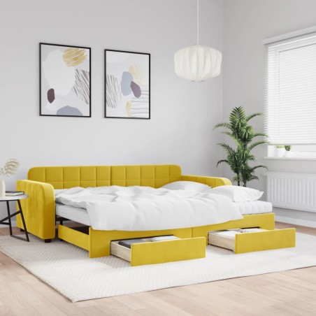 vidaXL Sofá cama nido con cajones terciopelo amarillo 90x200 cm