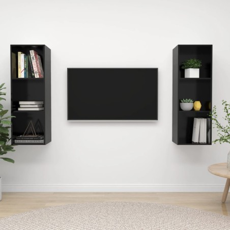 vidaXL Muebles de salón de pared 2 pzas madera ingeniería negro brillo