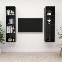 vidaXL Muebles de salón de pared 2 pzas madera ingeniería negro brillo