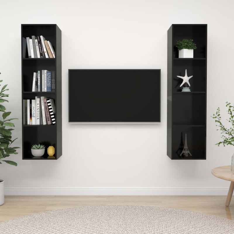 vidaXL Muebles de salón de pared 2 pzas madera ingeniería negro brillo