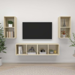 vidaXL Muebles de salón de pared 4 pzas madera ingeniería roble Sonoma