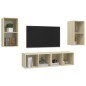 vidaXL Muebles de salón de pared 4 pzas madera ingeniería roble Sonoma vidaXL Muebles de salón de pared 4 pzas madera ingeniería roble Sonoma
