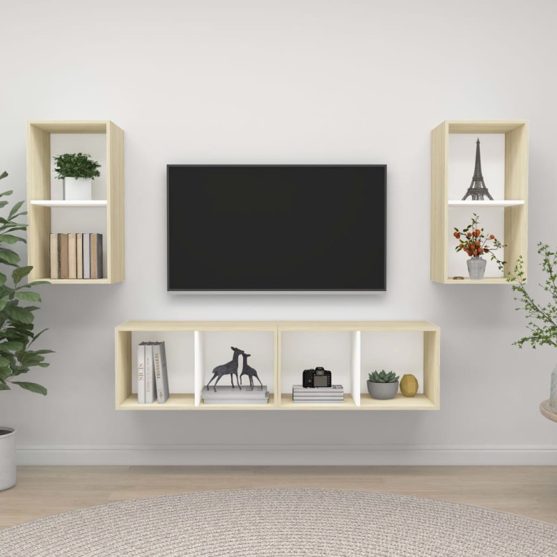 vidaXL Muebles de salón de pared 4 piezas blanco y roble Sonoma