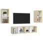 vidaXL Muebles de salón de pared 4 piezas blanco y roble Sonoma