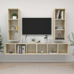 vidaXL Muebles de salón de pared 4 pzas madera ingeniería roble Sonoma