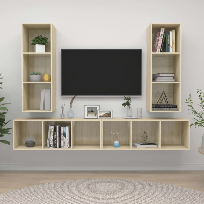 vidaXL Muebles de salón de pared 4 pzas madera ingeniería roble Sonoma