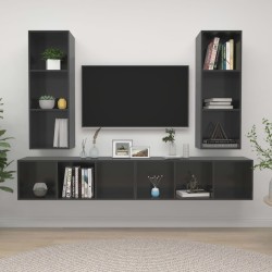 vidaXL Muebles de salón de pared 4 pzas madera ingeniería gris brillo