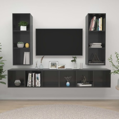 vidaXL Muebles de salón de pared 4 pzas madera ingeniería gris brillo