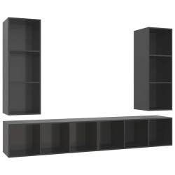vidaXL Muebles de salón de pared 4 pzas madera ingeniería gris brillo