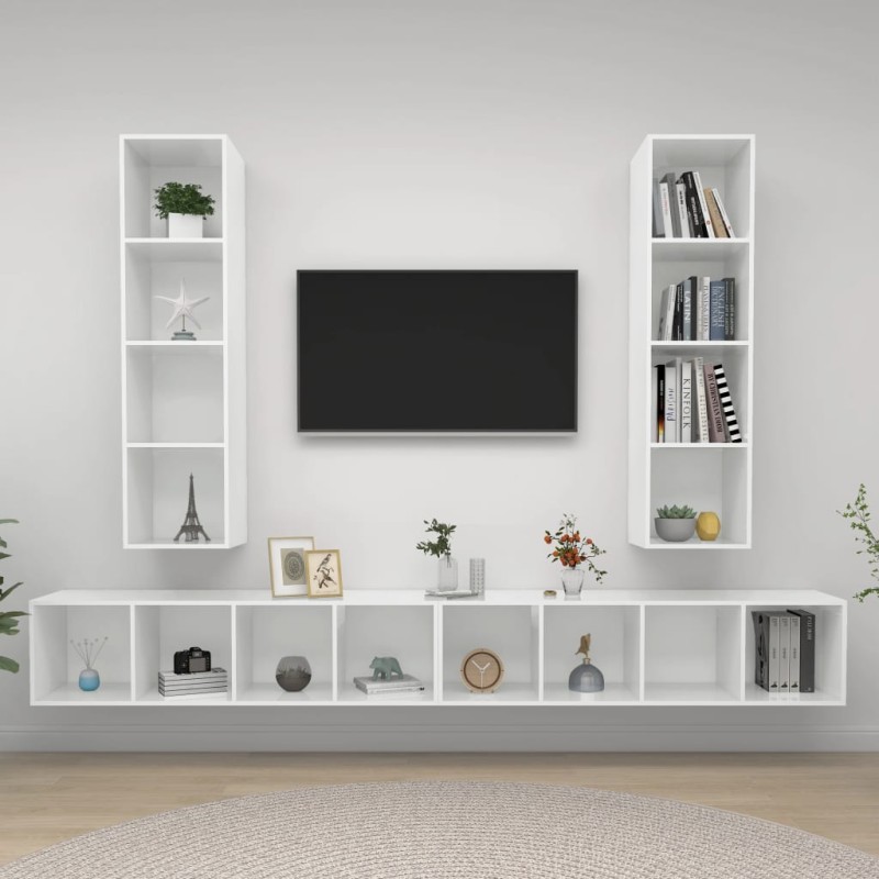 vidaXL Muebles de salón de pared 4 piezas blanco y roble Sonoma