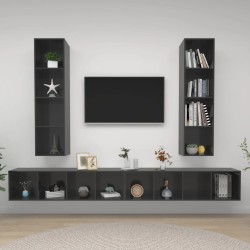 vidaXL Muebles de salón de pared 4 pzas madera ingeniería gris brillo