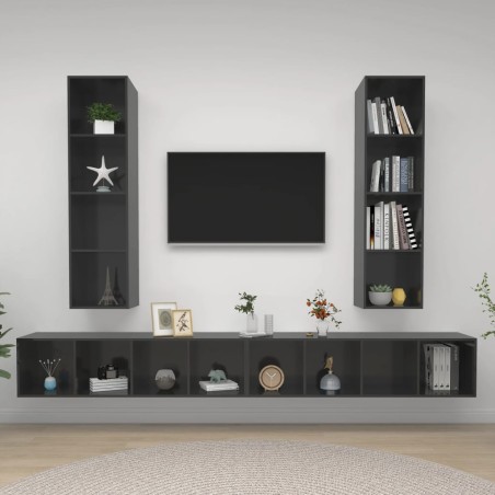 vidaXL Muebles de salón de pared 4 pzas madera ingeniería gris brillo