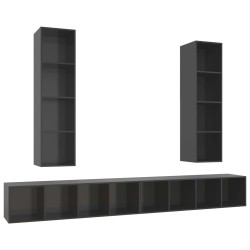 vidaXL Muebles de salón de pared 4 pzas madera ingeniería gris brillo