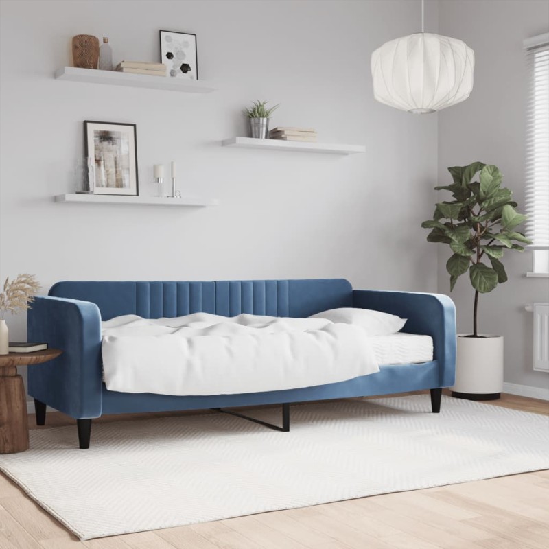 vidaXL Sofá cama con colchón terciopelo azul 90x200 cm vidaXL Sofá cama con colchón terciopelo azul 90x200 cm