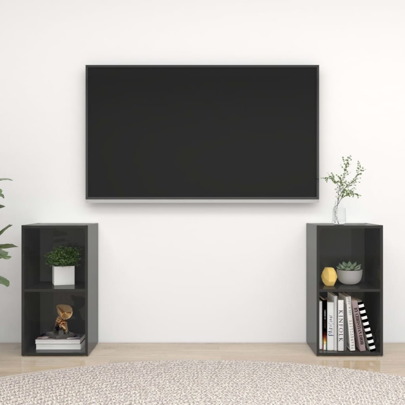 vidaXL Muebles de salón de pared 2 pzas madera ingeniería gris brillo