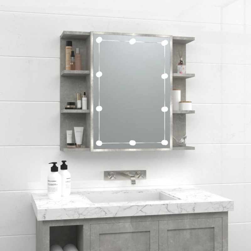 vidaXL Mueble con espejo y luces LED gris hormigón 70x16,5x60 cm vidaXL Mueble con espejo y luces LED gris hormigón 70x16,5x60 cm