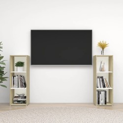 vidaXL Muebles de salón 2 pzas madera ingeniería blanco y roble Sonoma