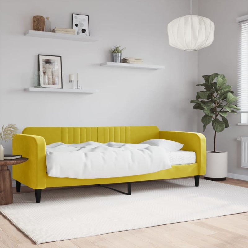 vidaXL Sofá cama con colchón terciopelo amarillo 90x200 cm vidaXL Sofá cama con colchón terciopelo amarillo 90x200 cm