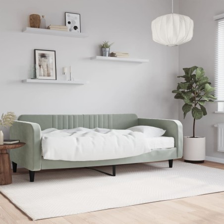 vidaXL Sofá cama con colchón terciopelo gris claro 100x200 cm