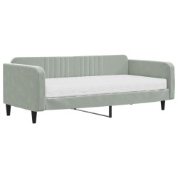 vidaXL Sofá cama con colchón terciopelo gris claro 100x200 cm