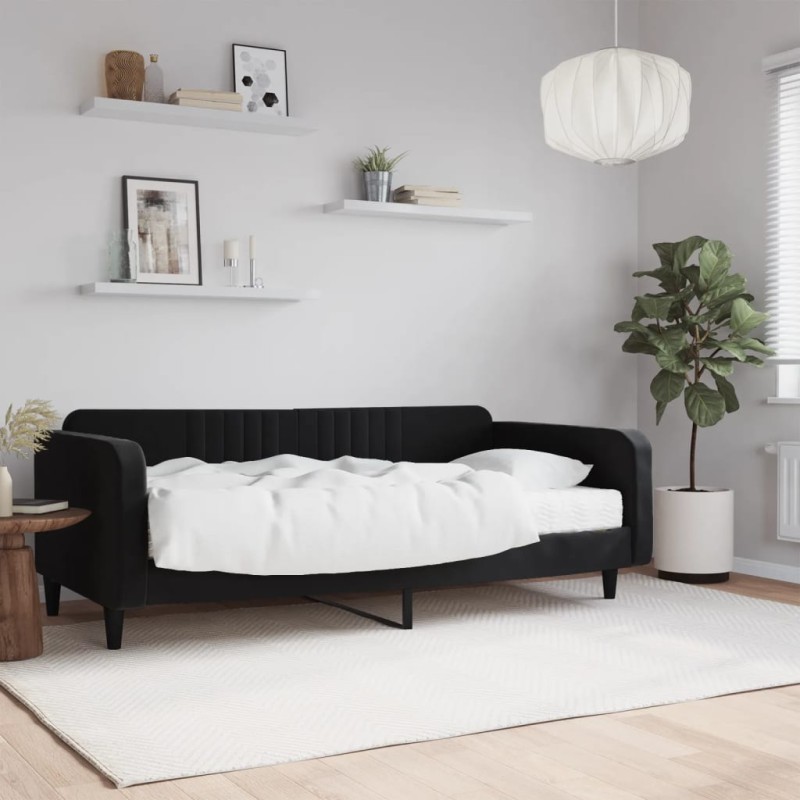 vidaXL Sofá cama con colchón terciopelo negro 100x200 cm vidaXL Sofá cama con colchón terciopelo negro 100x200 cm