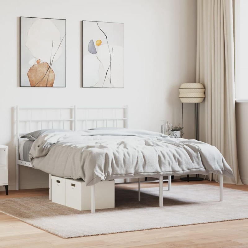 vidaXL Estructura de cama de metal con cabecero blanca 135x190 cm vidaXL Estructura de cama de metal con cabecero blanca 135x190 cm