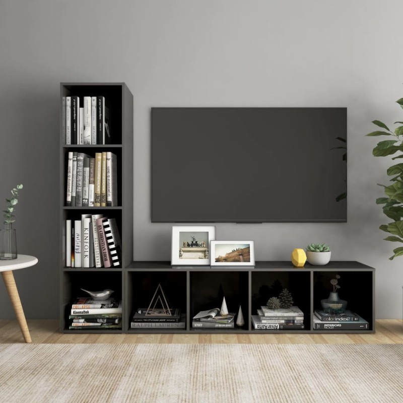 vidaXL Muebles de salón 2 piezas madera de ingeniería gris brillo