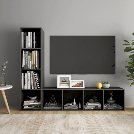 vidaXL Muebles de salón 2 piezas madera de ingeniería gris brillo
